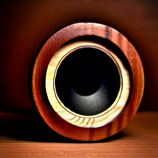 Prompt: camera lens aperture blades made of walnut wood. minimal. dramatic lighting.