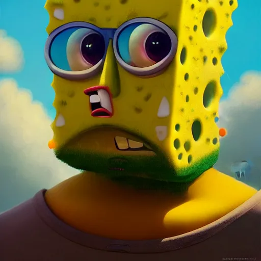 Image similar to portrait ofspongebob, medium shot, asymmetrical, profile picture, organic painting, sunny day, matte painting, bold shapes, hard edges, street art, trending on artstation, by huang guangjian, gil elvgren, ruan jia, randy vargas, greg rutkowski