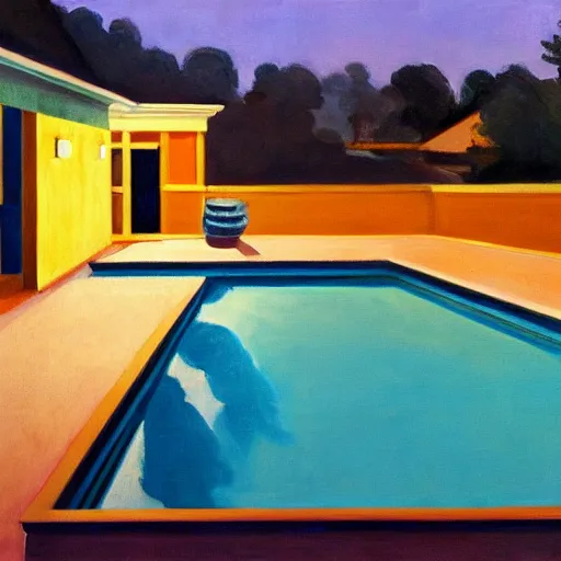 Image similar to a painting of a pool, in the style of Edward Hopper, 4k,