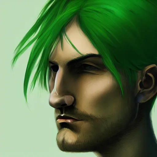 Prompt: portrait of a man with green hair, with eyes that look like a clock, digital art, trending on artstation