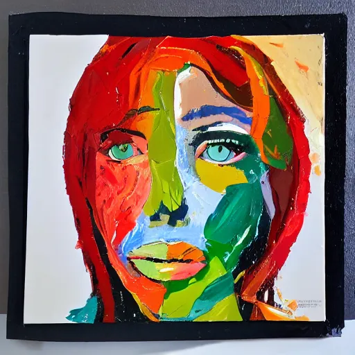 Image similar to portrait made of colorful gouache thick impasto circles