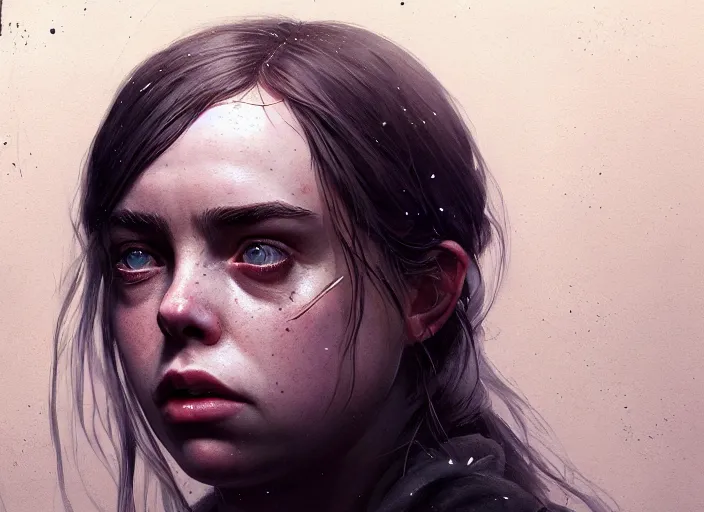 Image similar to highly detailed portrait of billie eilish, in the last of us, stephen bliss, unreal engine, fantasy art by greg rutkowski, loish, rhads, ferdinand knab, makoto shinkai and lois van baarle, ilya kuvshinov, rossdraws, tom bagshaw, global illumination, radiant light, detailed and intricate environment