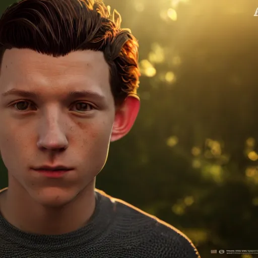 Prompt: Tom Holland, intricate detail, 3d render, octane render, god rays, depth of field, trending on artstation, 4k, hd