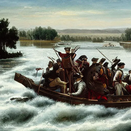 Image similar to Washington crosses the Delaware in a monster truck