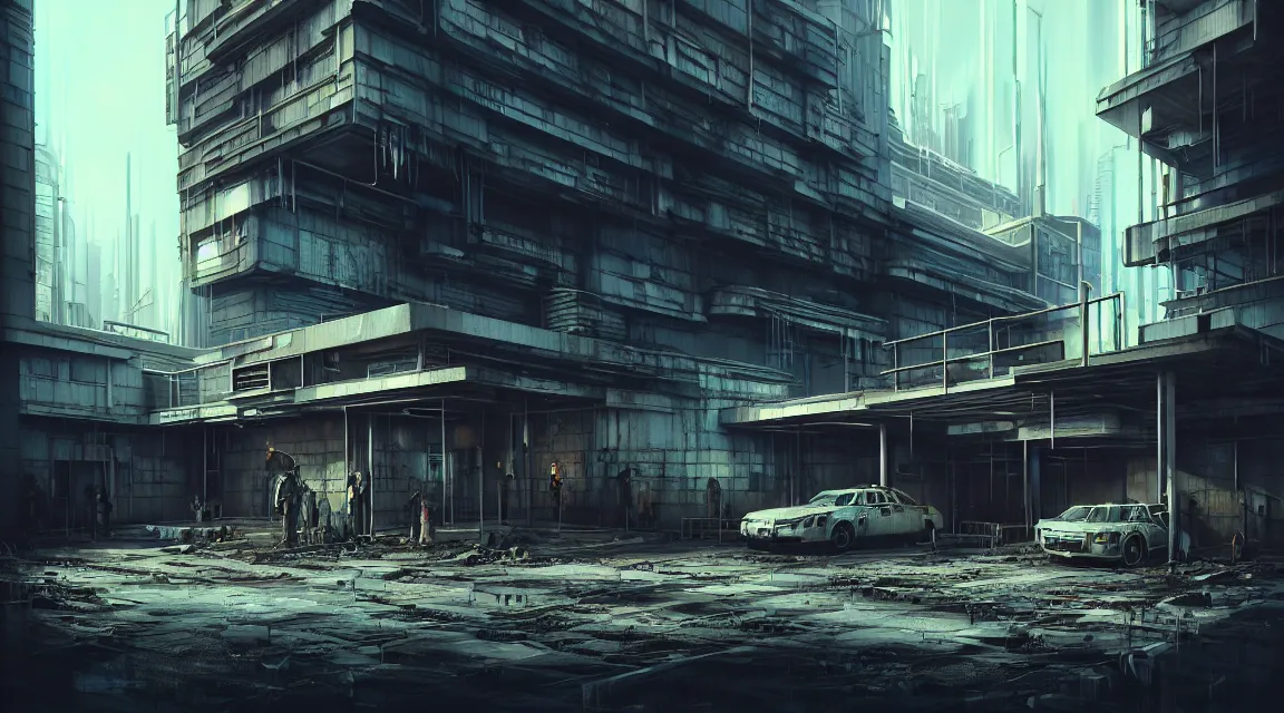 Image similar to highly detailed photography of a modern architecture post - apocalyptic police station, cyberpunk art, photorealistic, trending on artstation, organic architecture, urban archiecture, photorealistic, by wlop, by artgerm, digital art, matte art, octane render, lineart, pop art, retrofuturism, reimagined by industrial light and magic, darksynth