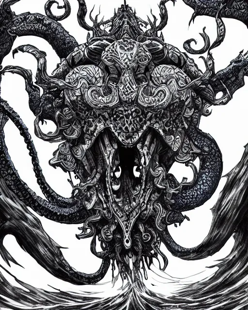 Image similar to A huge blue kraken in a vast sea, terrifying, black and white, fantasy art, monster art, in the style of masami kurumada, illustration, epic, fantasy, intricate, hyper detailed, artstation, concept art, smooth, sharp focus, ray tracing