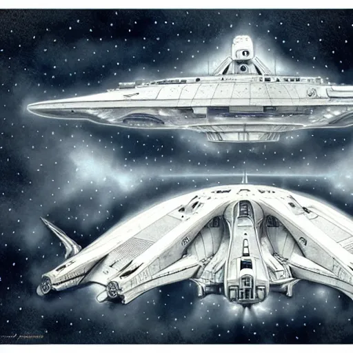 Image similar to design only, white background, symmetry, starship enterprise, by jean - baptiste monge