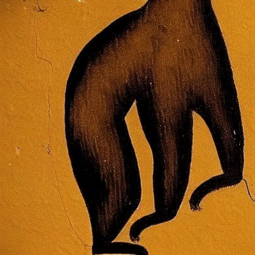 Prompt: paleolithic cave painting of anthropomorphic bear