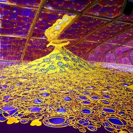 Prompt: art installation. paralyzed by the indescribable beauty of the cosmos. by guo pei, by tex avery dreary