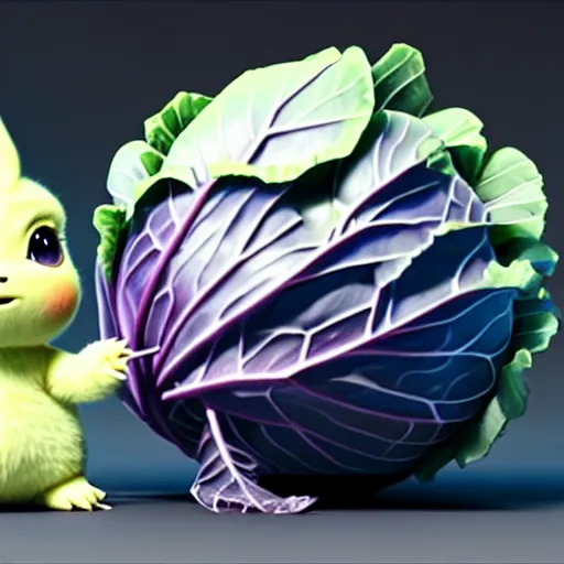 Image similar to high quality 3 d render very cute cabbage! highly detailed, unreal engine cinematic smooth, in the style of detective pikachu, hannah yata charlie immer, moody light, deep purple smoothed background, low angle, uhd 8 k, sharp focus
