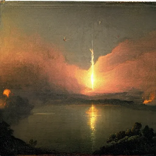 Prompt: 1750 Paris getting nuked, in the style of the Hudson River School