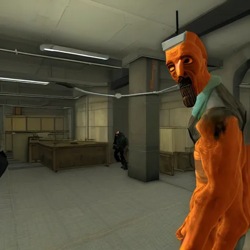Prompt: the G-Man from Half-Life, offering Gordon Freeman a job