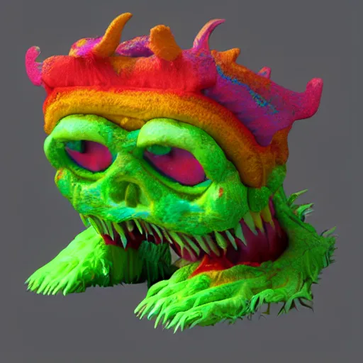 Prompt: 3 d render of a monster made of rainbows, terrifying, beautiful, cringe