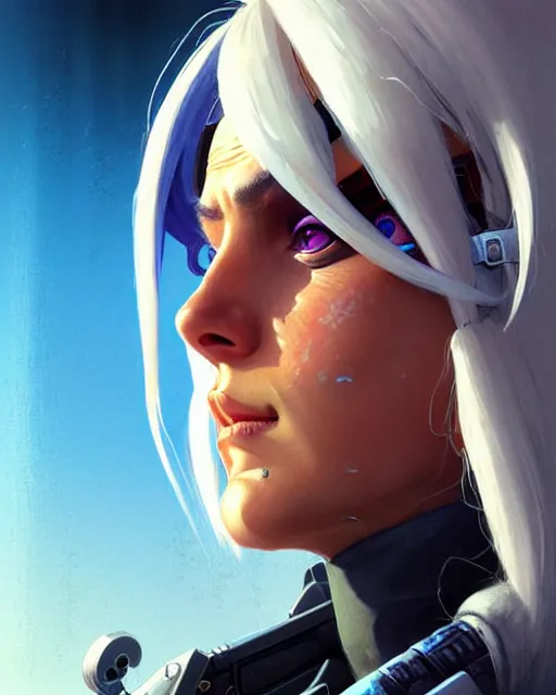 Prompt: ana from overwatch, eye patch, white hair, character portrait, portrait, close up, concept art, intricate details, highly detailed, vintage sci - fi poster, in the style of chris foss, rodger dean, moebius, michael whelan, and gustave dore