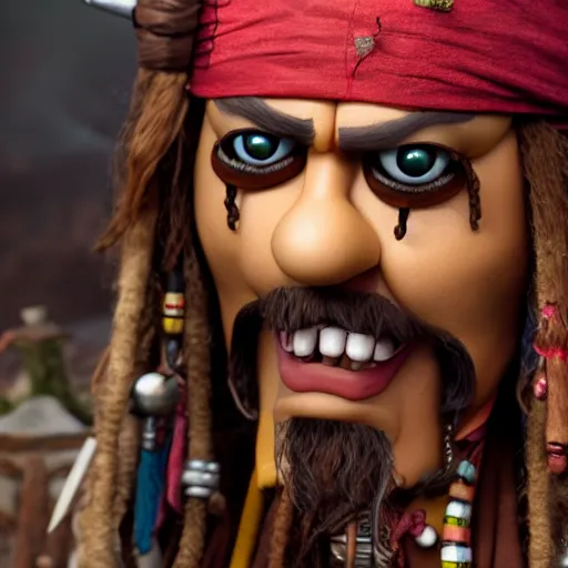 Image similar to A still of Jack Sparrow as a muppet, 4k, photograph, artstation, trending, award winning, epic lighting, featured