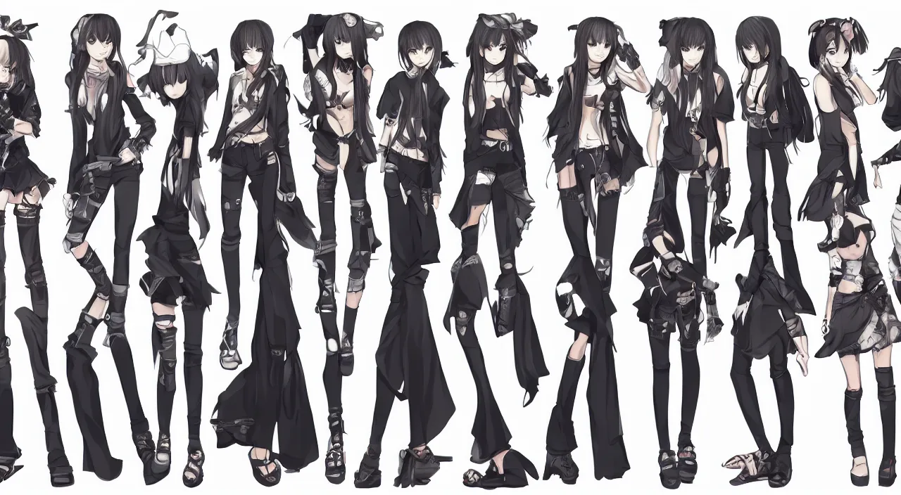 Image similar to fashion, shibuya, anime, game, characters reference sheet, high quality, ultra detailed