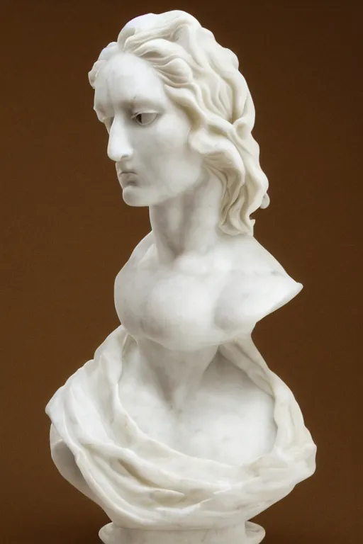 Image similar to a white marble bust of a wolf with gold filigree