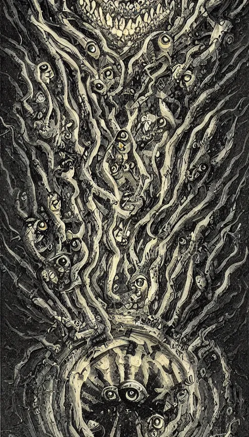 Prompt: a storm vortex made of many demonic eyes and teeth, by andre francois