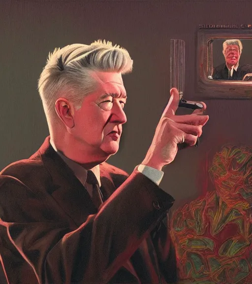 Image similar to David Lynch in Twin Peaks (1990), intricate, highly detailed, centered, studio background, digital painting, artstation, concept art, smooth, sharp focus, illustration, artgerm, donato giancola, Joseph Christian Leyendecker, Ed Repka, Les Edwards, WLOP, Artgerm