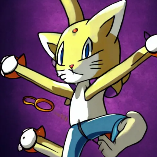 Image similar to photo of meowth from pokemon crucifixion