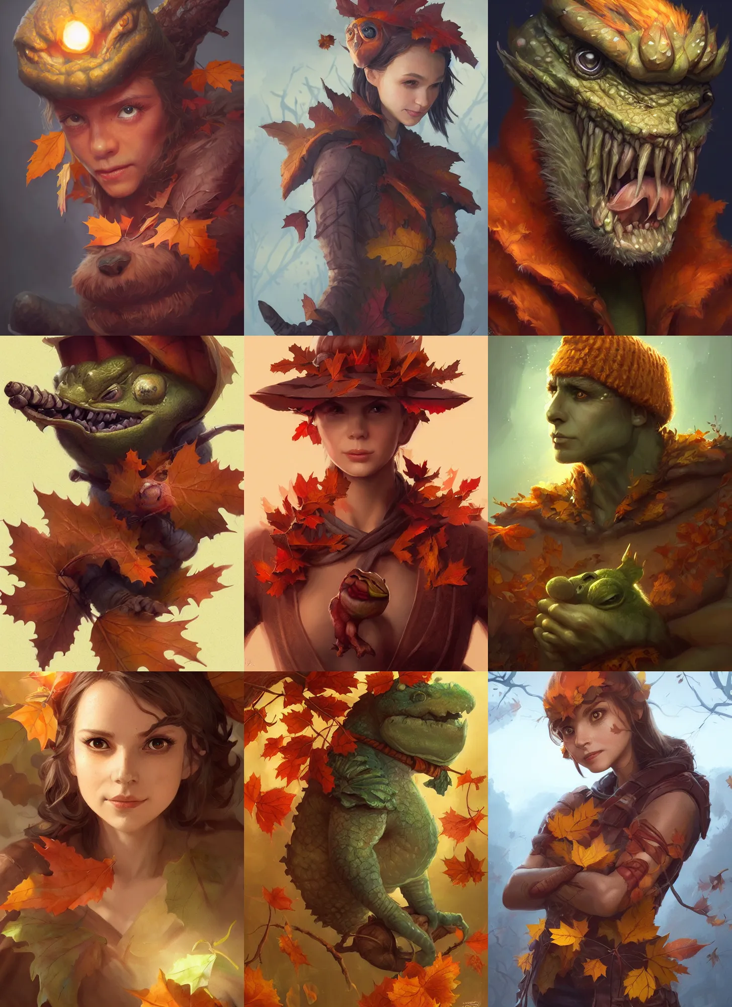 Image similar to cute autumnal kappa, d & d, fantasy, portrait, highly detailed, digital painting, trending on artstation, concept art, sharp focus, illustration, art by artgerm and greg rutkowski and magali villeneuve