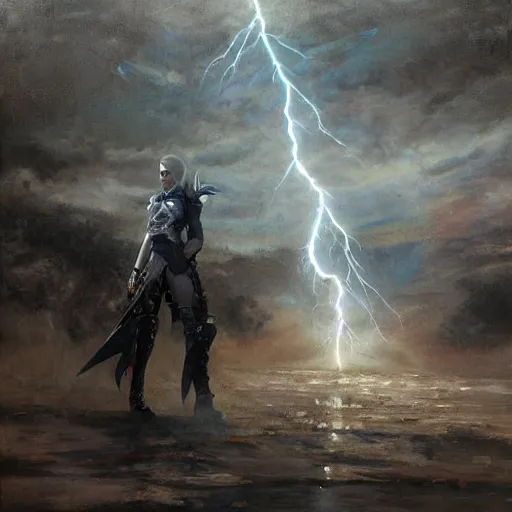 Image similar to Richard Schmid and Jeremy Lipking and antonio rotta, full length painting of Lightning from Final FantasyXIII