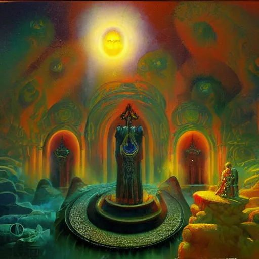 Prompt: the sacred goddess, hermetic, occult, surreal, hidden knowledge by Paul Lehr, Karl Kopinski, Ayahuasca'