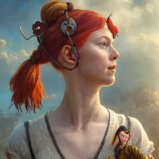 Image similar to pippi longstocking ultra realistic, concept art, intricate details, eerie, highly detailed, photorealistic, octane render, 8 k, unreal engine. art by artgerm and greg rutkowski and charlie bowater and magali villeneuve and alphonse mucha