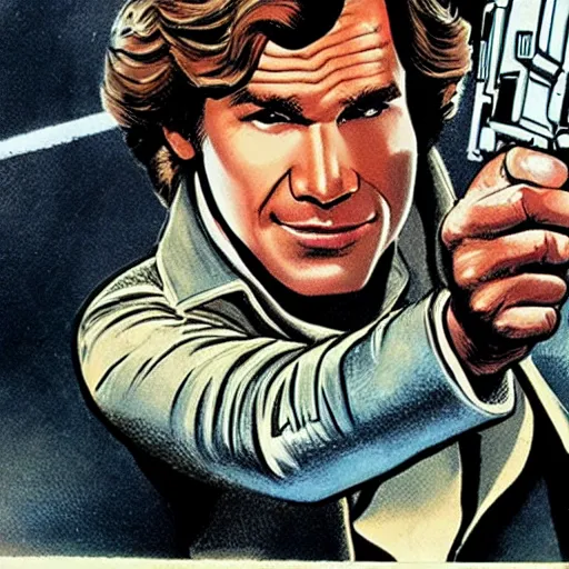 Prompt: han solo holding a pistol by will eisner