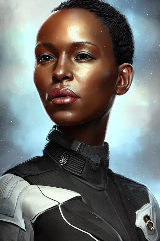 Prompt: epic professional digital art of gorgeous black female starship military officer, by leesha hannigan, iris van herpen, artstation, cgsociety, wlop, epic, much wow, much detail, gorgeous, detailed, masterpiece