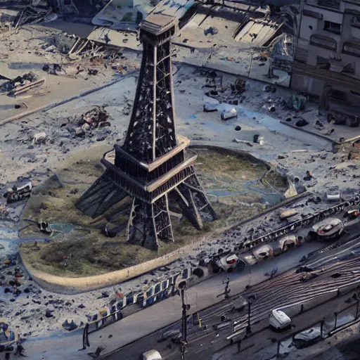 Prompt: A beautiful intricate 8K award-winning cinematic movie photograph of the future Eiffel Tower, destroyed and decaying, hidden by billboards. in the year 2043, by Bruno Delbonnel and greg rutkowski. Arri Alexa 65, IMAX 70mm footage