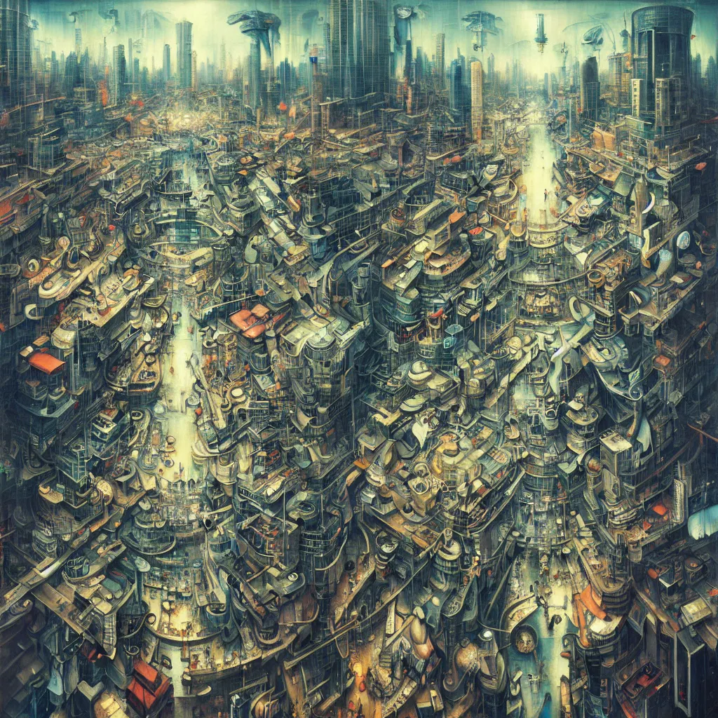 Image similar to Shibuya Cityscape by Hieronymus Bosch and James Jean, Ross Tran, surreal oil painting, highly detailed, dream like, masterpiece