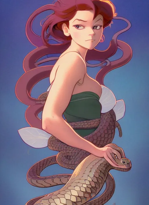 Image similar to cute snake trading card design, natural lighting, path traced, highly detailed, high quality, digital painting, by don bluth and ross tran and studio ghibli and alphonse mucha, artgerm