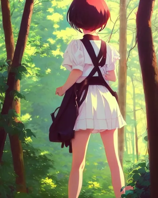 Image similar to very cute loli looking behind from a tree cabine | very very anime!!!, fine - face, audrey plaza, realistic shaded perfect face, fine details. anime. very strong realistic shaded lighting poster by ilya kuvshinov katsuhiro otomo ghost, magali villeneuve, artgerm, jeremy lipkin and michael garmash and rob rey