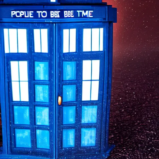 Image similar to a hyperdetailed photograph of the tardis sat on a futuristic street corner, night, dense fog, rain, hd, 8 k resolution