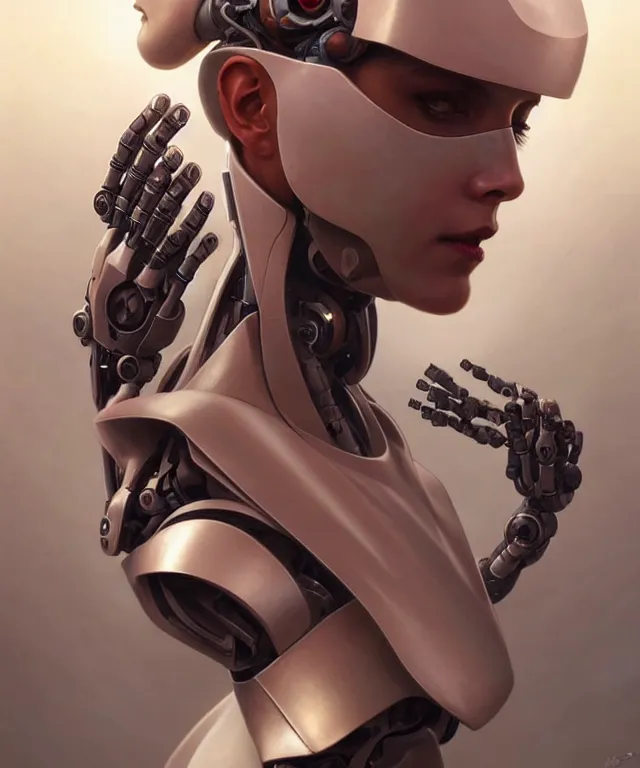 Prompt: a robot with a human face removed, sci - fi face, elegant, highly detailed, digital painting, artstation, concept art, smooth, sharp focus, illustration, art by artgerm and greg rutkowski and alphonse mucha