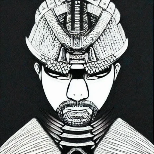 Image similar to beautiful samurai made with blue african ball point pen