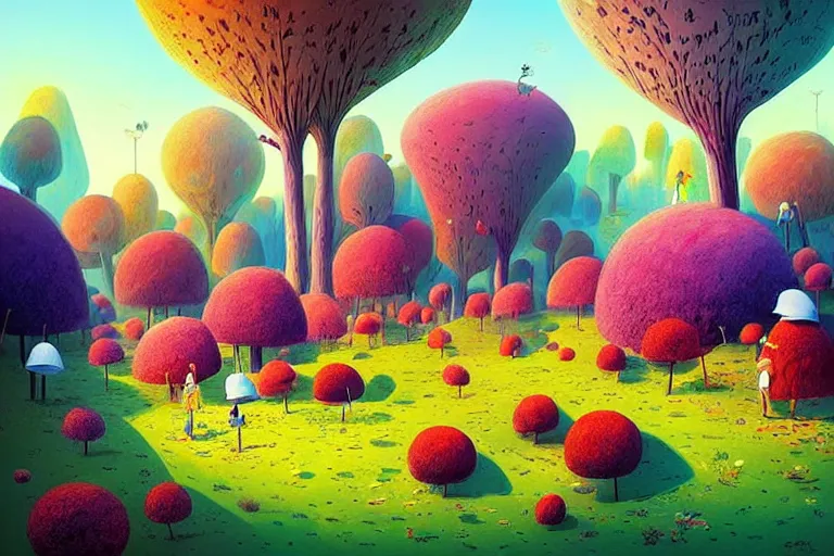 Image similar to inside a marshmallow forest in an ice cream valley, summer morning, very coherent and colorful high contrast, art by!!!! gediminas pranckevicius!!!!, geof darrow, dark shadows, hard lighting