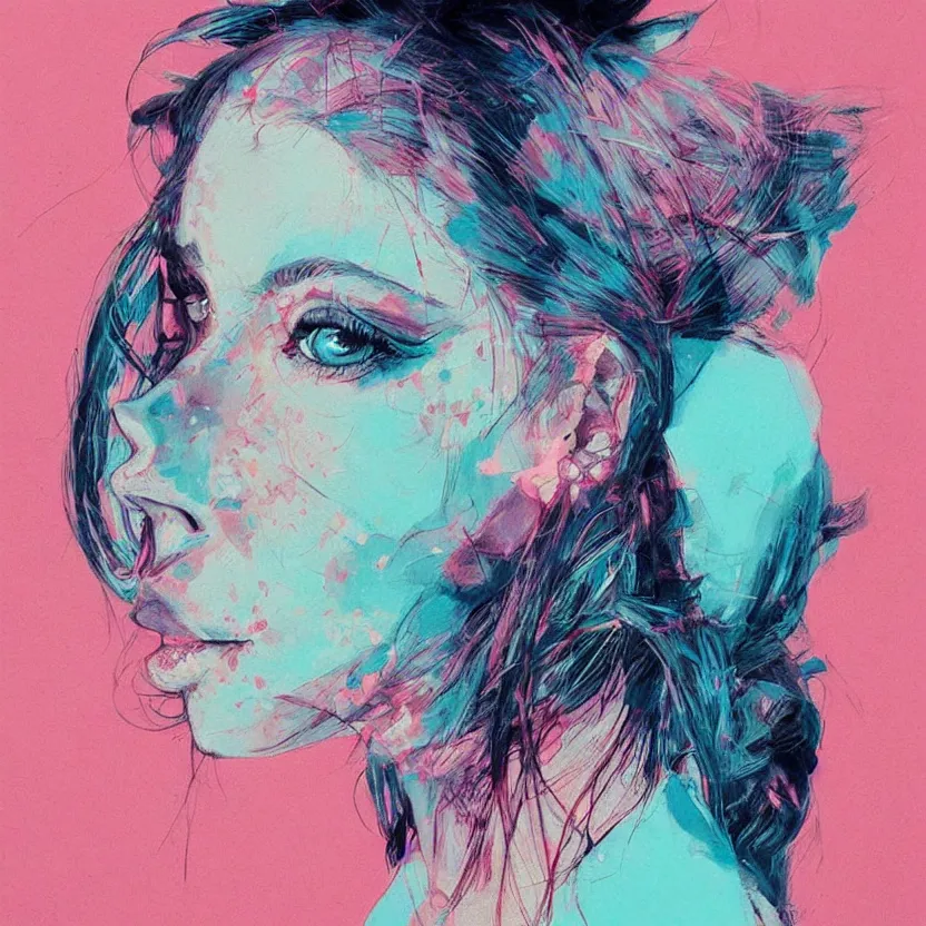 Prompt: close up portrait painting of a female dressed in nineties street styling, concept art, intricate details, highly detailed, aesthetically pleasing pastel colors, art by conrad roset