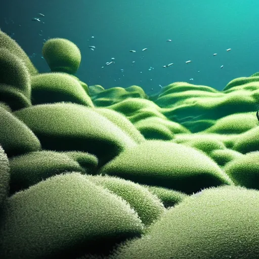 Prompt: octane render filtered lighting overgrown seaweed underwater theater 4 k