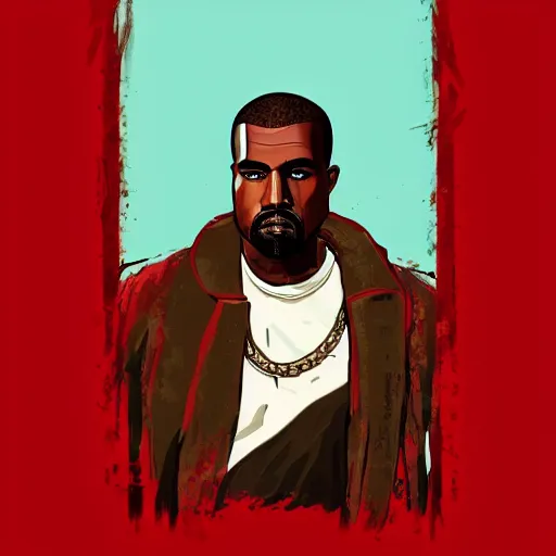 Image similar to portrait of kanye west in stephen bliss illustration red dead redemption 2 artwork of kanye west, in the style of red dead redemption 2 loading screen, by stephen bliss