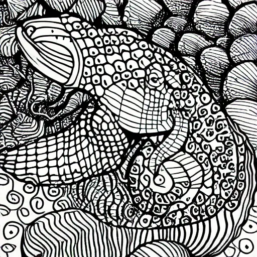 Prompt: a grayscale adult coloring page of sea life under the ocean