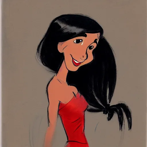 Image similar to milt kahl sketch of black hair cuban girl with dog nose