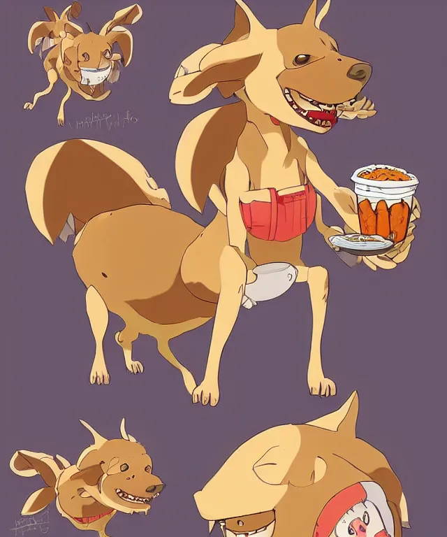 Image similar to a cute anthropomorphic hellhound fast food server in the style of studio ghibli trending on artstation deviantart pinterest detailed realistic hd 8 k high resolution