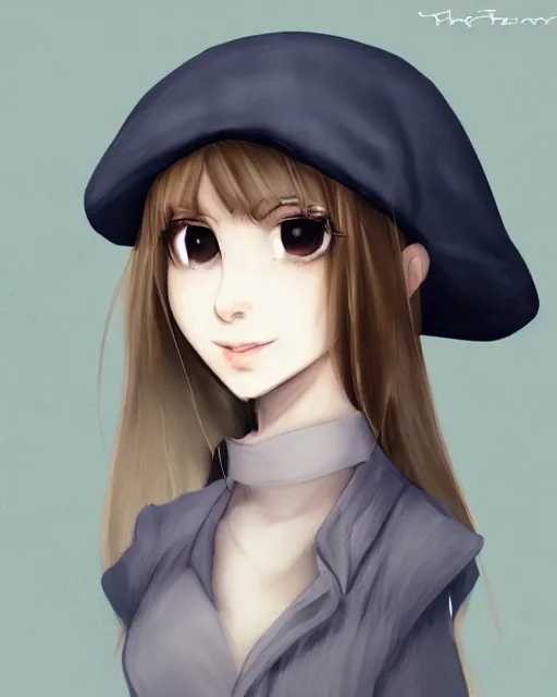 Image similar to girl with beret, drawn by Yueko, trending on Artstation