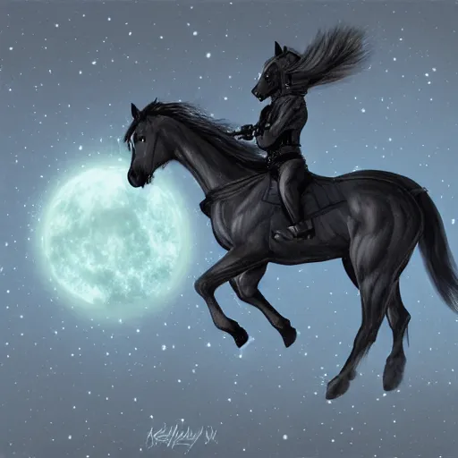 Prompt: fantasy sci fi horse flying in space concept art