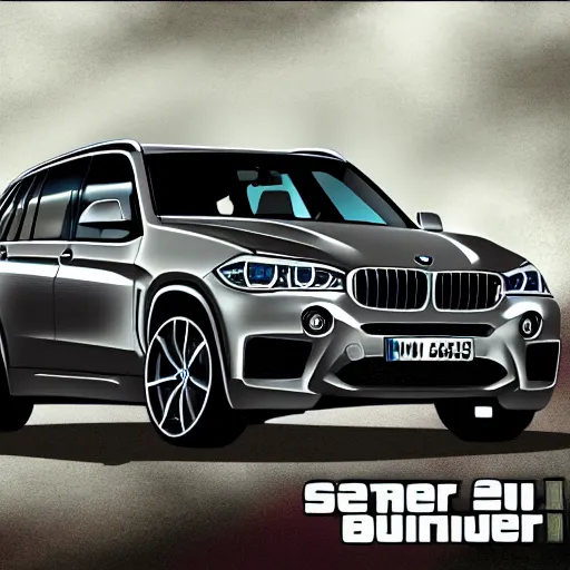 Image similar to bmw x 5 cover art like gta, digital art