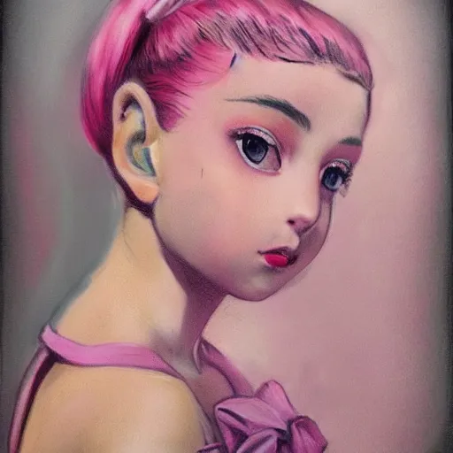 Image similar to beautiful pink little girl, profile picture, vintage fashion, highly detailed, reflection, realistic artwork, hd, inspired by jojo bizarre adventure