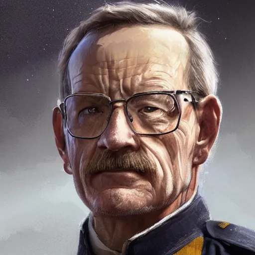 Image similar to portrait of a man by greg rutkowski, chancellor or the galactic alliance, he looks like brian cranston, star wars expanded universe, he is about 6 0 years old, wearing uniform of the galactic alliance, highly detailed portrait, digital painting, artstation, concept art, smooth, sharp foccus ilustration, artstation hq