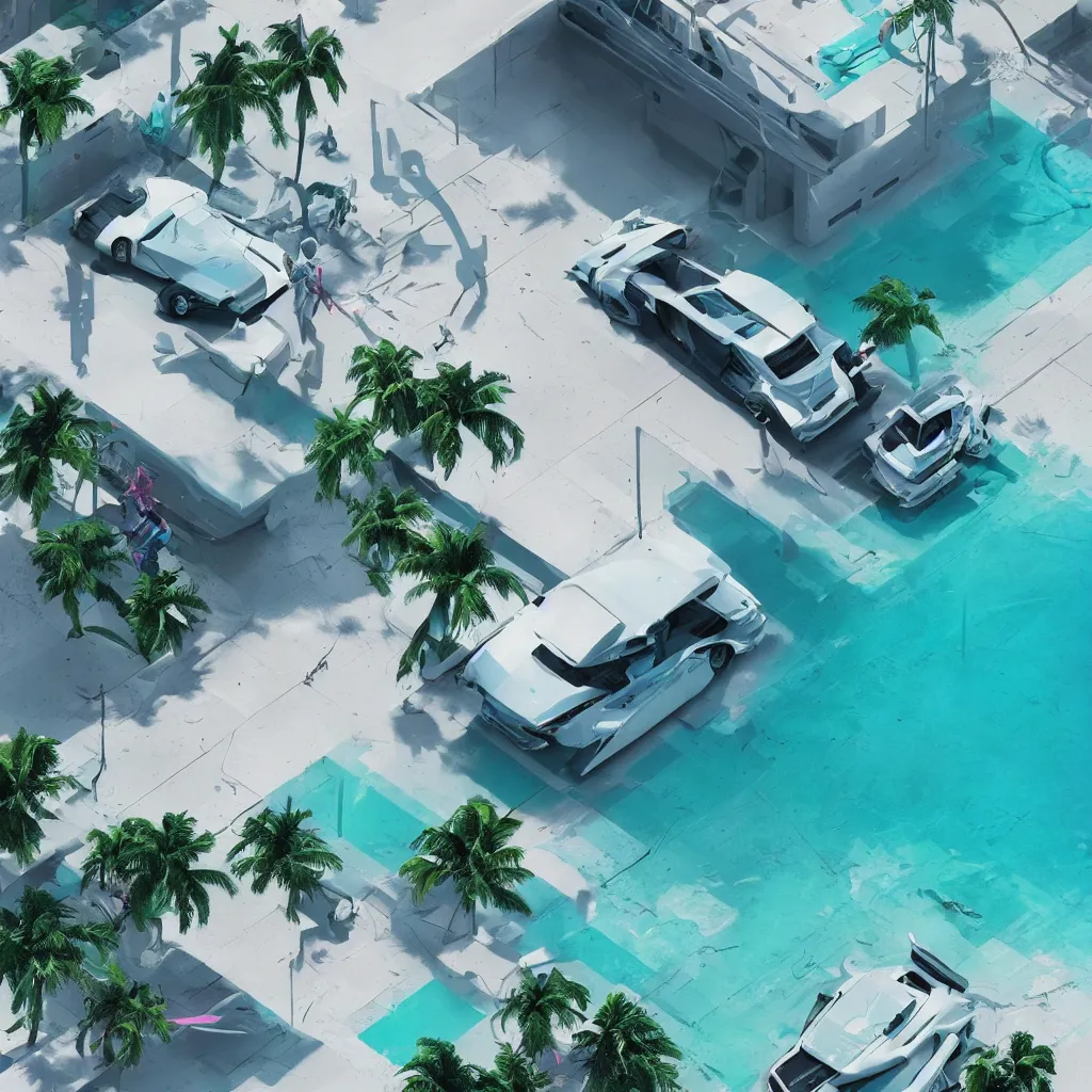 Image similar to miami vice desktop wallpaper, intricate artwork by tooth wu and wlop and beeple. octane render, trending on artstation, greg rutkowski very coherent symmetrical artwork. cinematic, hyper realism, high detail, octane render